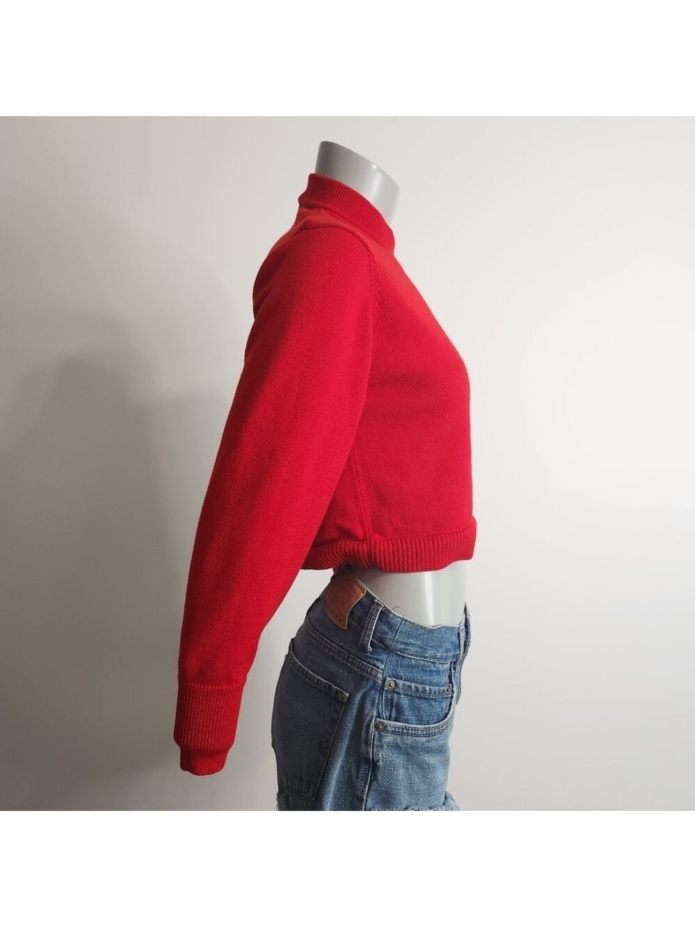 Aritzia X Wilfred Red Merino Wool Mockneck Crop Knit Sweater Size XS - Picture 3 of 9